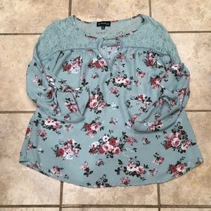 Mint green floral blouse